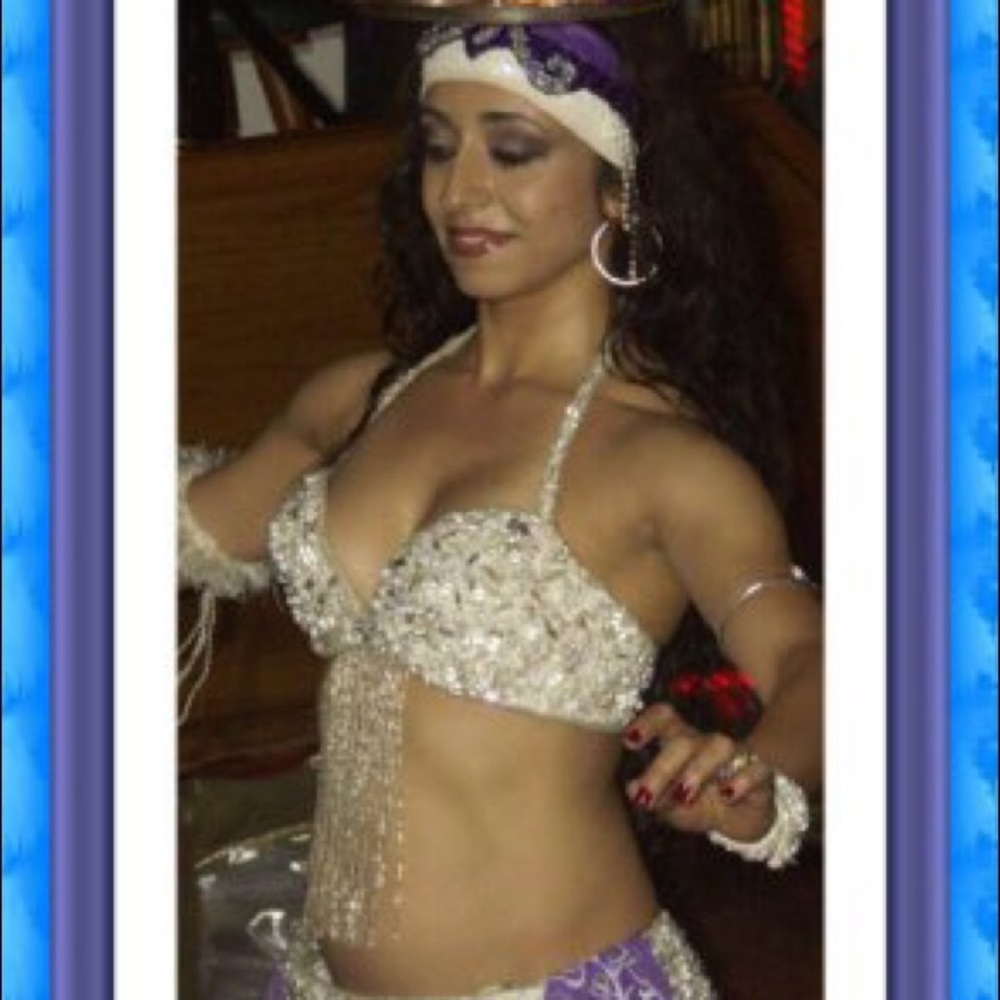 Belly dance costume white pearl bra and belt